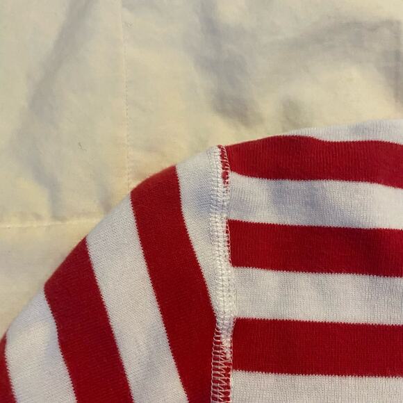 Hanna Andersson Pajama Top Small Red White Striped Green Trim Organic Cotton - Picture 11 of 12